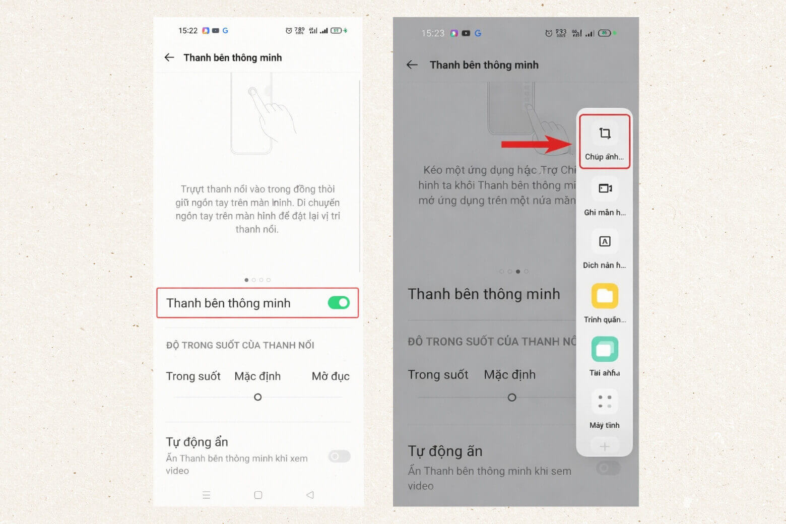 Thanh nhỏ mờ ở cạnh màn hình