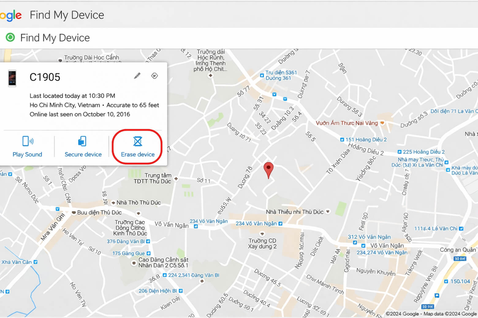Cách định vị điện thoại OPPO nhanh nhất 2026: Tắt nguồn vẫn tìm được 19 Khi không thể lấy lại máy và muốn xoá hết dữ liệu > Chọn Erase Device