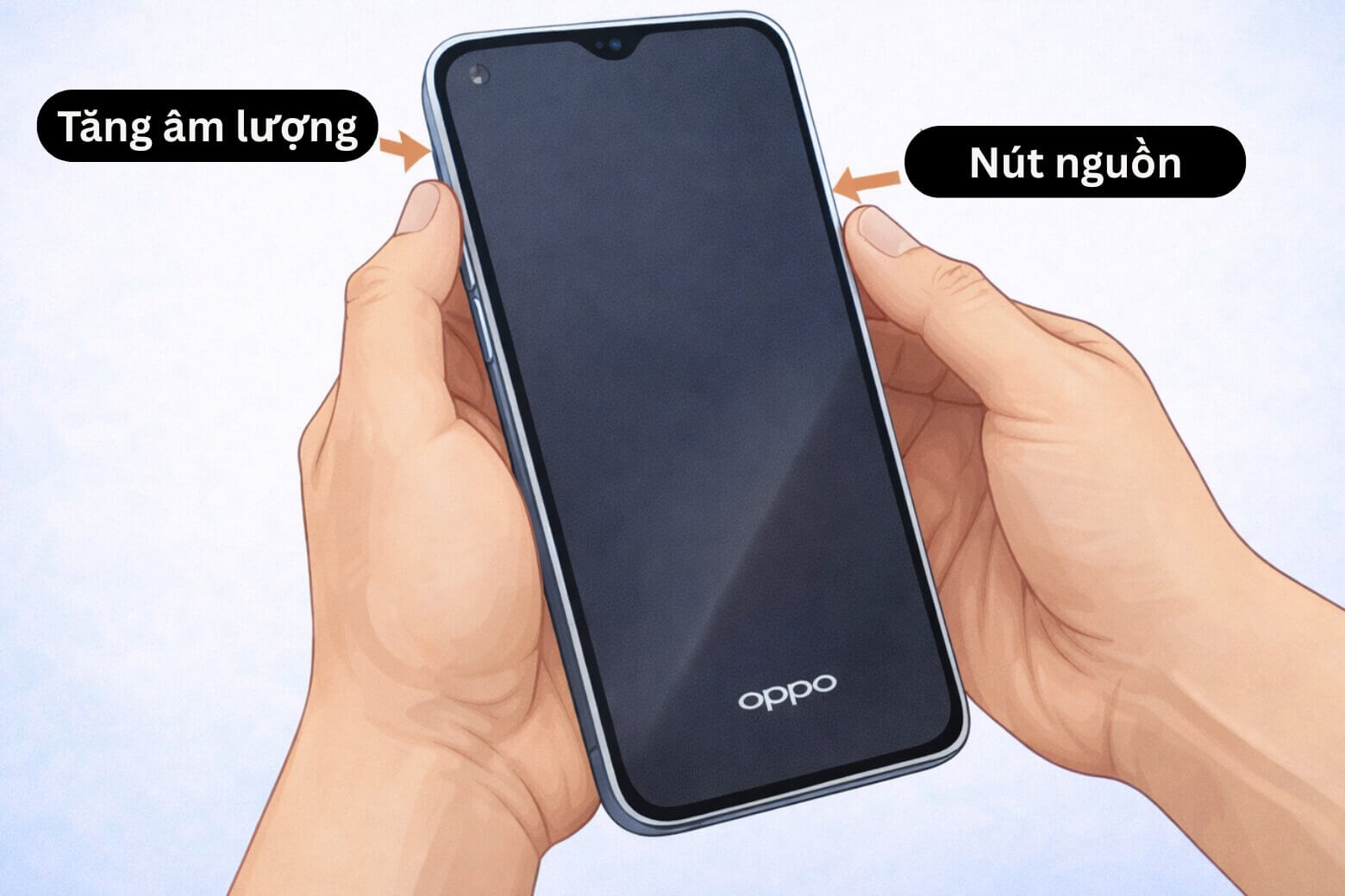Cách Khởi Động Lại Oppo Trên Các Dòng Điện Thoại Mới Bằng Cách Nhấn Giữ Nút Nguồn Và Nút Tăng Âm Lượng Cùng Lúc