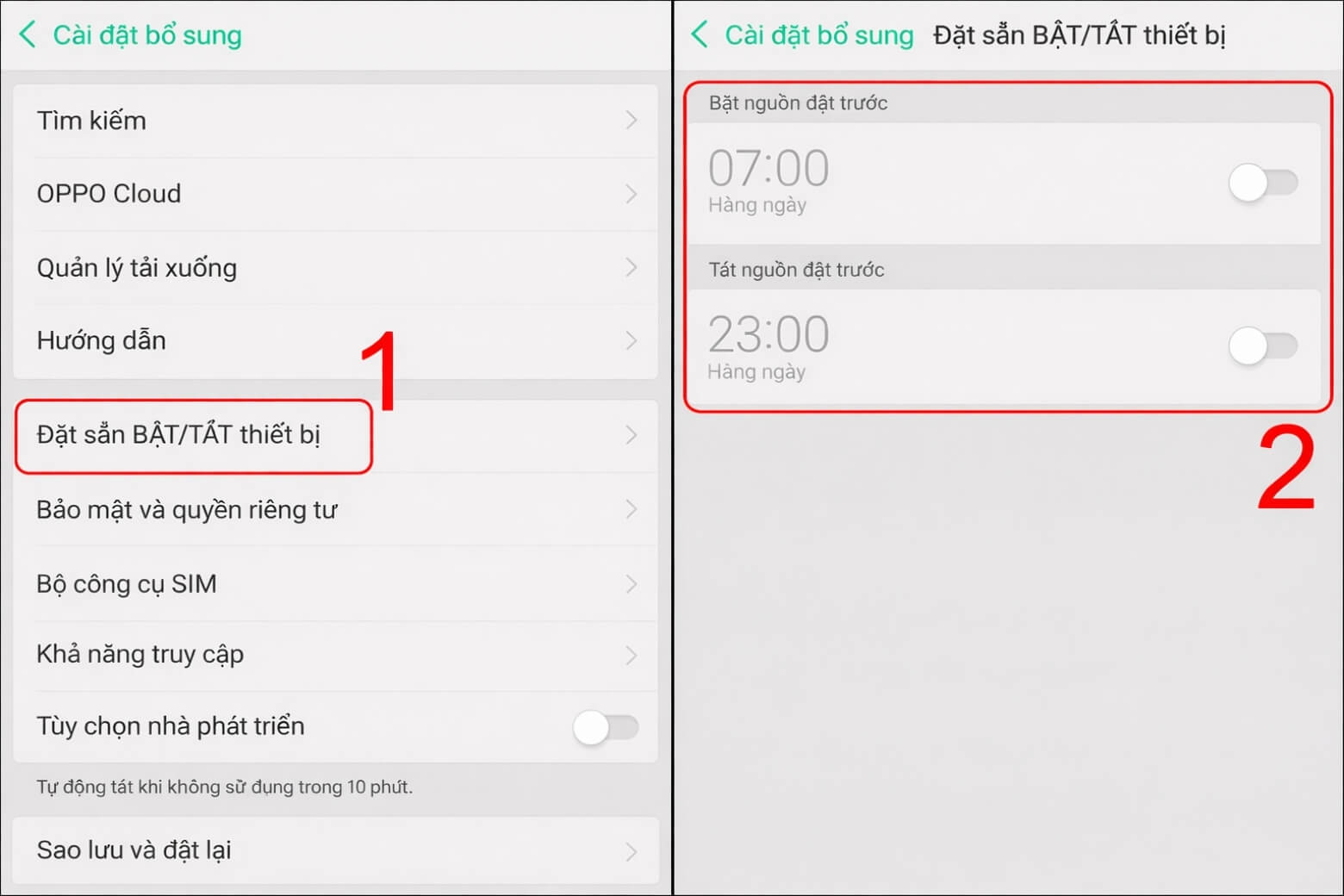 Cách tắt nguồn OPPO nhanh nhất: Áp dụng mọi dòng máy 12 Thiết lập thời gian máy tự tắt
