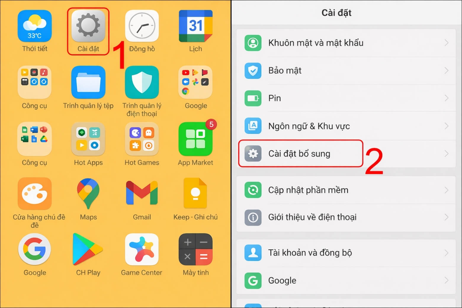 Cách tắt nguồn OPPO nhanh nhất: Áp dụng mọi dòng máy 14 Truy cập vào cài đặt bổ sung trên máy