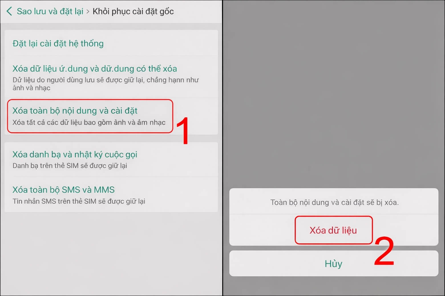 Cách tắt nguồn OPPO nhanh nhất: Áp dụng mọi dòng máy 16 Xác nhận xoá dữ liệu để tiến hành reset máy