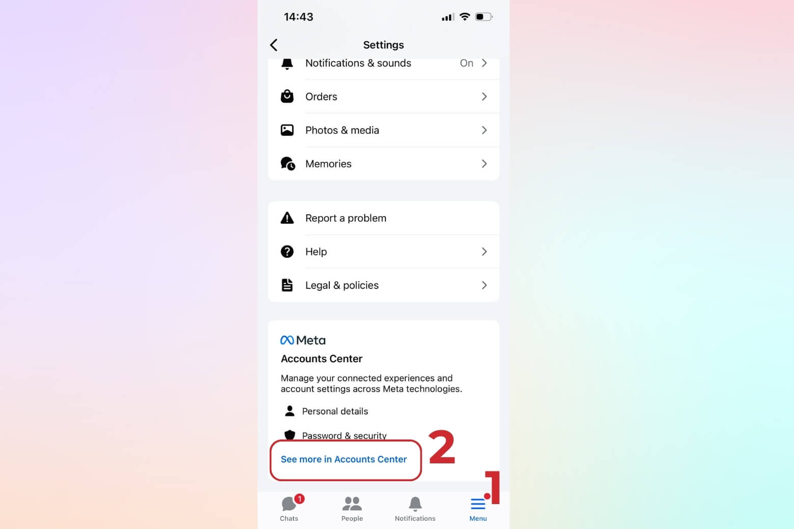 Truy cập vào Account Center từ Messenger