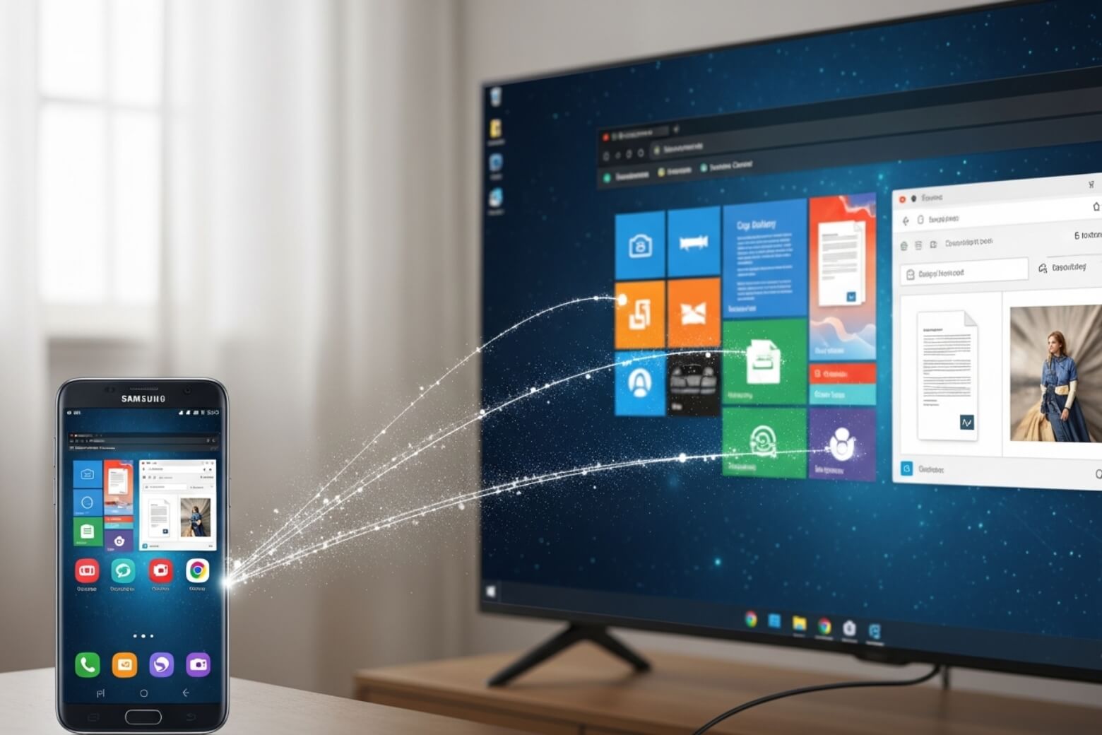 Tính năng Miracast trên smart TV cho phép kết nối điện thoại Samsung qua Samsung DeX