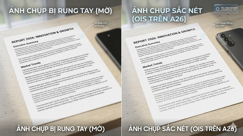 So sánh chất lượng ảnh chụp tài liệu nhờ chống rung OIS trên Samsung A26