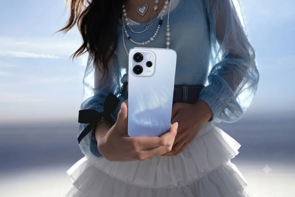 So sánh OPPO Reno15 F và Redmi Note 15 Pro: Chọn thời trang hay cấu hình cực hạn? 14 OPPO Reno15 F nổi bật với mặt lưng “Mưa sao băng” và khung nhôm mỏng nhẹ, mang lại cảm giác cầm một tay thoải má
