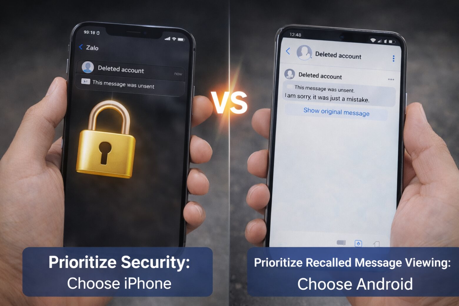 Xem tin nhắn đã thu hồi trên Zalo trên iPhone: Sự thật & Cách xem 2026 12 Nếu bạn ưu tiên bảo mật dữ liệu, nên chọn sử dung iPhone. Ngược lại bạn có thể sử dụng các dòng điện thoại Android để dễ dàng xem được tin nhắn Zalo bị thu hồi
