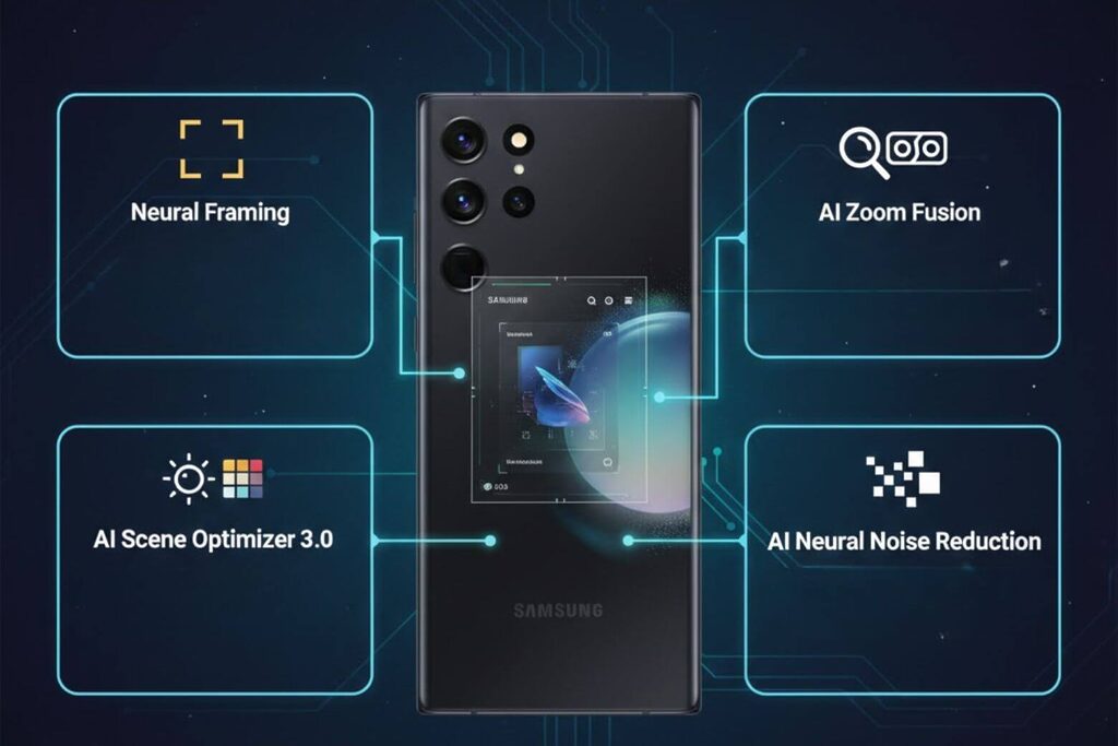 ProVisual Engine tư vấn bố cục chủ động, tối ưu đa bối cảnh, kết hợp 4 ống kính và khử nhiễu video thời gian thực.