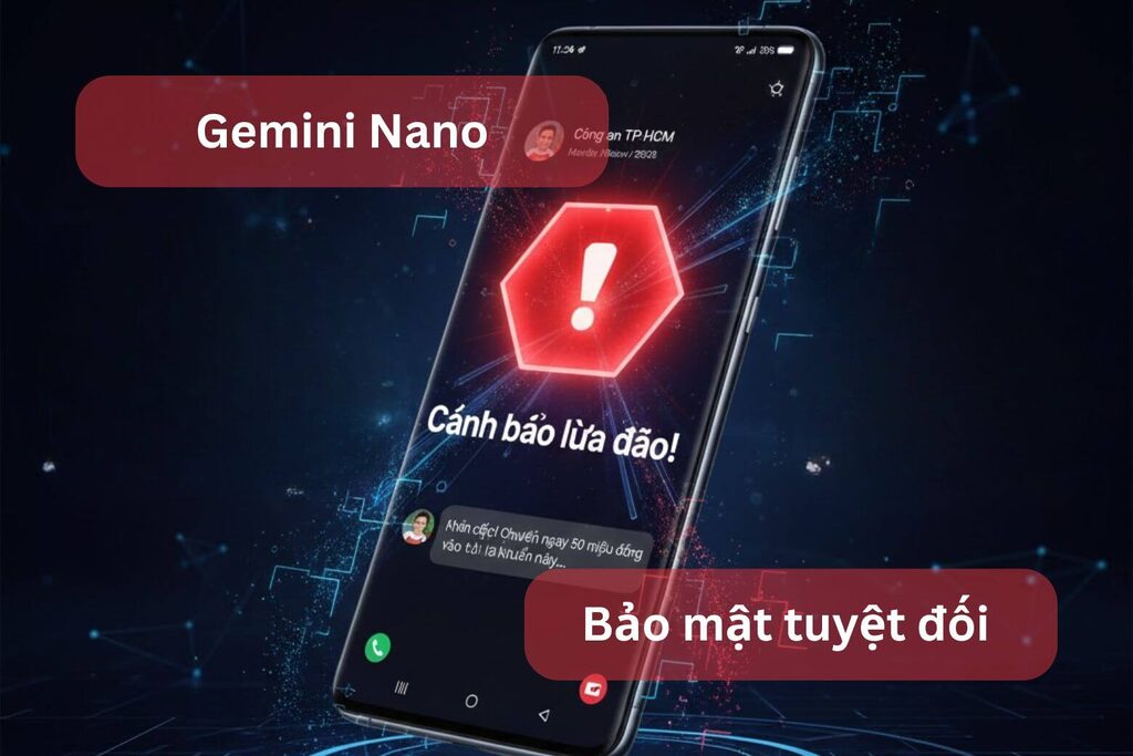 Scam Detection dùng Gemini Nano phát hiện lừa đảo qua cuộc gọi/tin nhắn, cảnh báo tức thì với xử lý nội bộ bảo mật tuyệt đối.