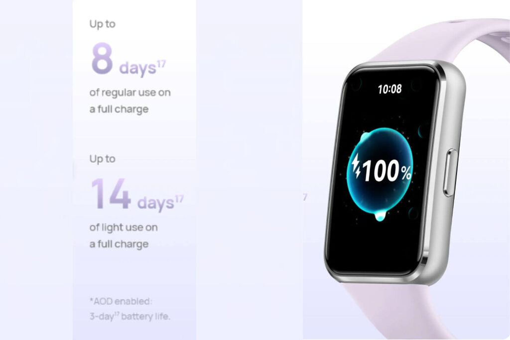 Pin Huawei Band 11 lên đến 14 ngày, dùng thông thường được 8 ngày — không cần lo sạc hàng ngày.