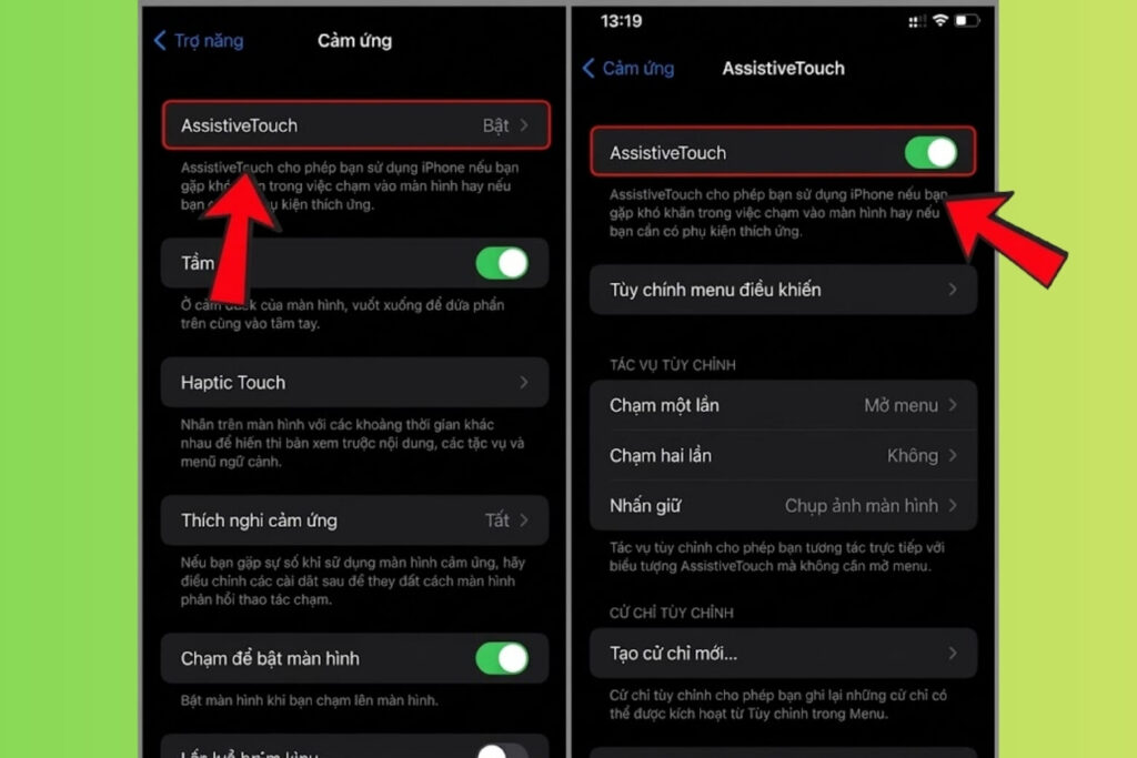 AssistiveTouch là gì? Hướng dẫn thiết lập phím Home ảo tối ưu trên iOS 19 12 Bật AssistiveTouch qua Cài đặt > Trợ năng > Cảm ứng.