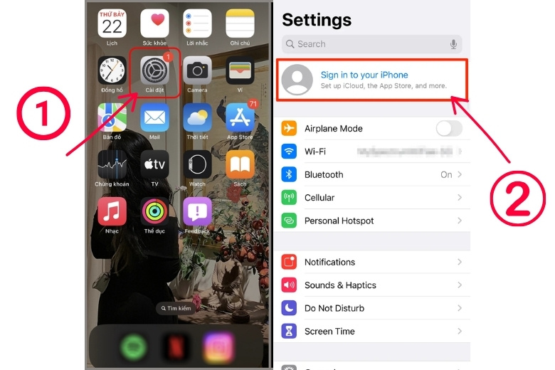 6 Cách Đăng Nhập iCloud Trên Máy Tính: Hướng Dẫn Chi Tiết 2026 15 Đăng nhập iCloud trên điện thoại iPhone - bước 1 và 2