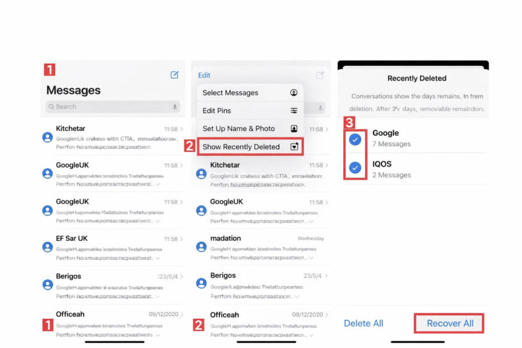 Cách khôi phục tin nhắn SMS trên điện thoại- Phương pháp đơn giản cho iPhone/Android 15 Tính năng "Đã xóa gần đây" trên iPhone—khôi phục tin nhắn trong 30-40 ngày chỉ cần vài bước đơn giản.