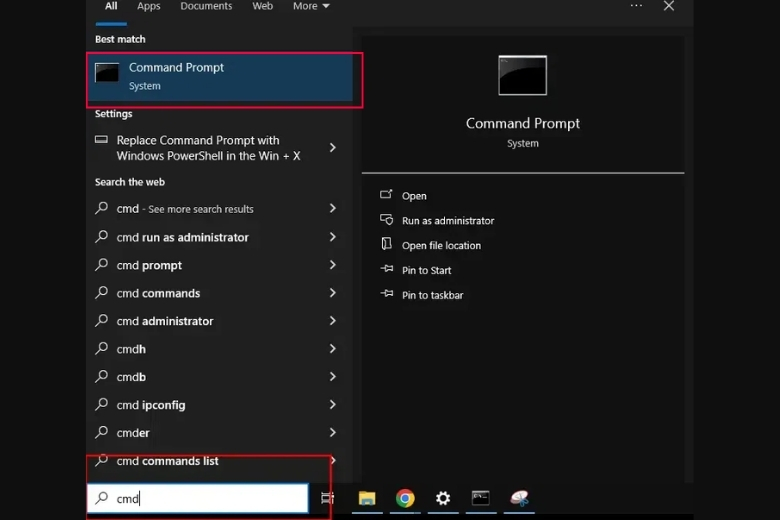 9 Cách mở cửa sổ CMD (Command Prompt) trên Windows cực nhanh và đơn giản 14 Mở CMD bằng thanh tìm kiếm (Search) trên Taskbar