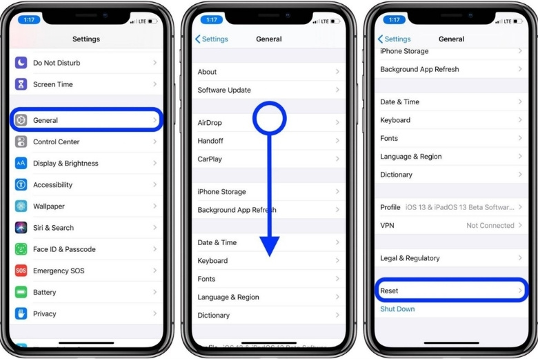 Cách reset điện thoại iPhone trực tiếp trong cài đặt