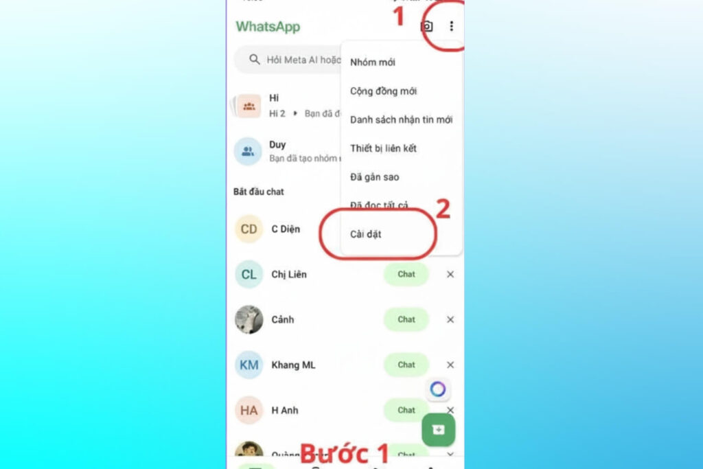 Nhấn vào Cài đặt hoặc ảnh hồ sơ ở góc màn hình 