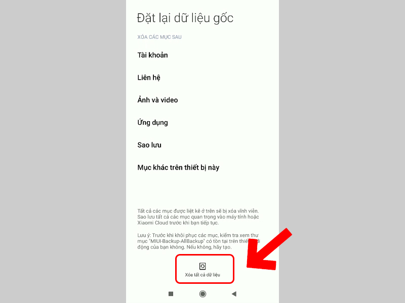Cách reset điện thoại Xiaomi