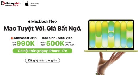 MacBook Neo tại Di Động Việt giảm giá Office 365 Personal chỉ 990.000 vnđ (áp dụng mua kèm)