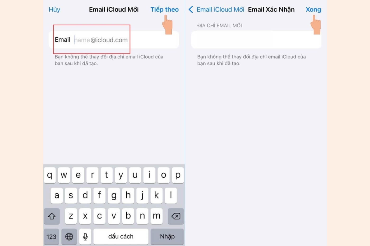 iCloud Mail là gì? Cách tạo và đăng nhập iCloud Mail trên iPhone 11 Nhập tên iCloud Mail khi tạo tài khoản mới