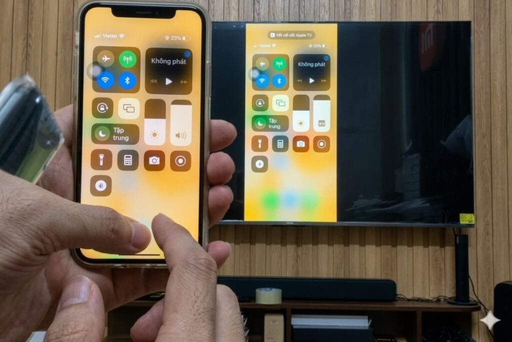 Screen Mirroring là tính năng sao chép nội dung iPhone lên màn hình ngoài qua kết nối không dây.
