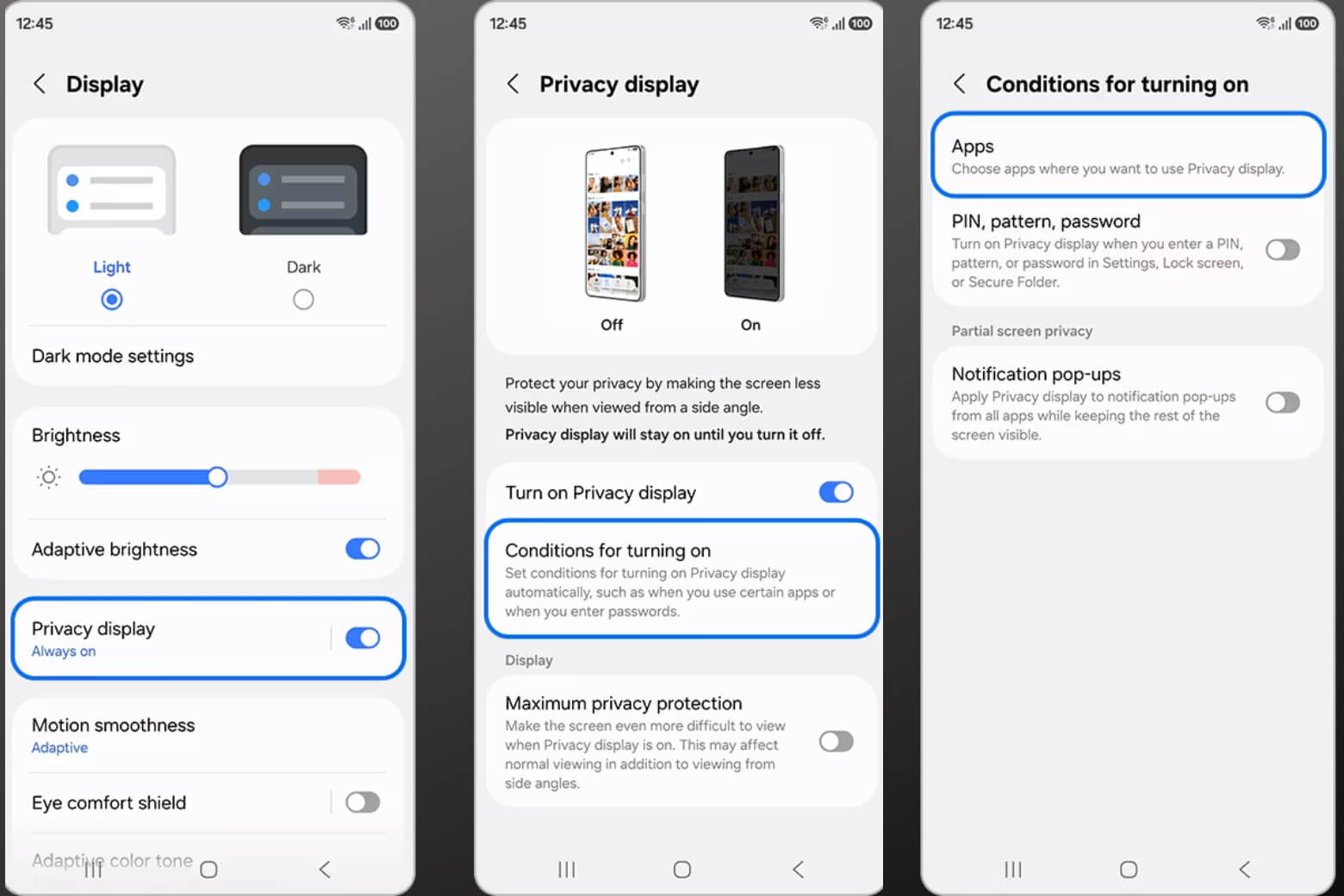 Privacy Display trên Samsung là gì, hoạt động ra sao, có gì hay? 10 Privacy Display trên Samsung là gì thiết lập tự động ứng dụng