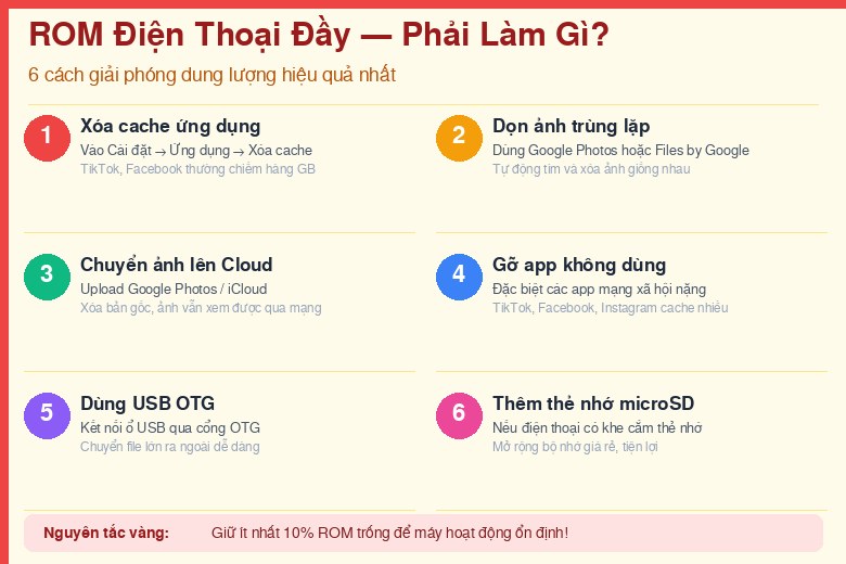 ROM là gì? Phân biệt ROM và RAM, nên chọn ROM bao nhiêu GB 15 ROM điện thoại đầy phải làm gì - 6 cách giải phóng dung lượng hiệu quả