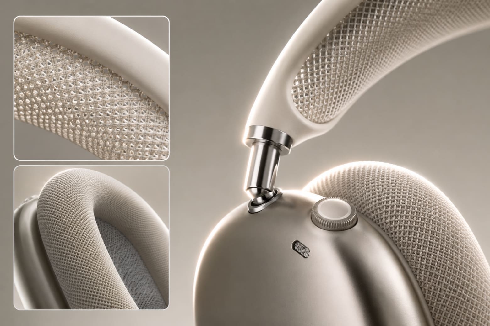 So sánh AirPods Max 2 và AirPods Max 2024 về những điểm nâng cấp thực tế 7 Cận cảnh thiết kế lưới thép đan và khớp nối kim loại trên tai nghe AirPods Max