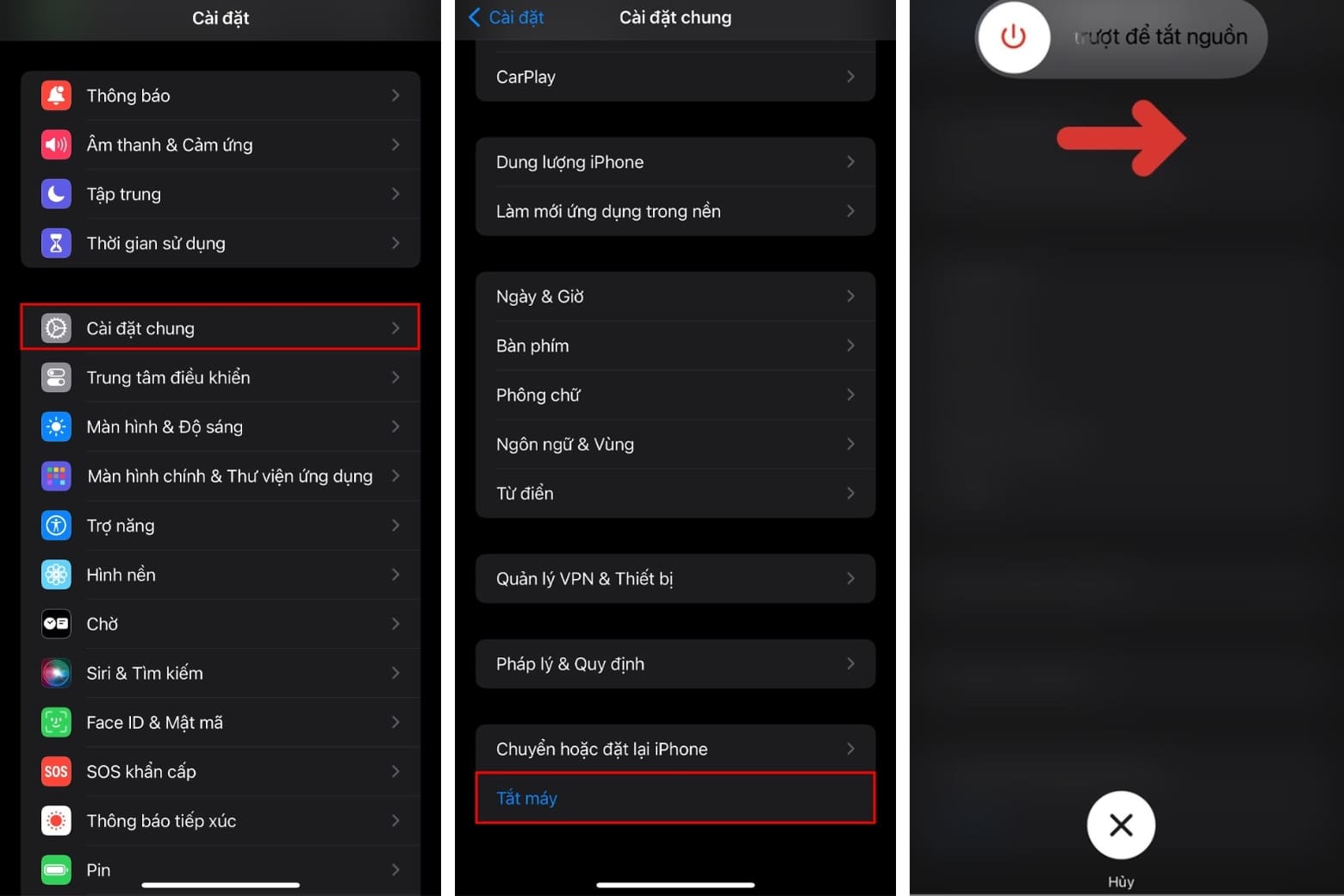 Tắt nguồn qua menu Cài đặt