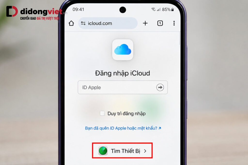 Hướng dẫn tìm iPhone bị mất nhanh chóng và cách vượt qua rào cản mã bảo mật 5 Nhấn vào nút Tìm Thiết Bị ở dưới cùng màn hình icloud.com để bỏ qua mã xác thực 2 bước