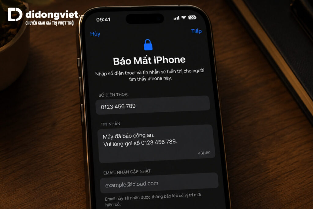 Hướng dẫn tìm iPhone bị mất nhanh chóng và cách vượt qua rào cản mã bảo mật 6 Kích hoạt Chế độ mất và để lại số điện thoại liên hệ trên màn hình khóa iPhone
