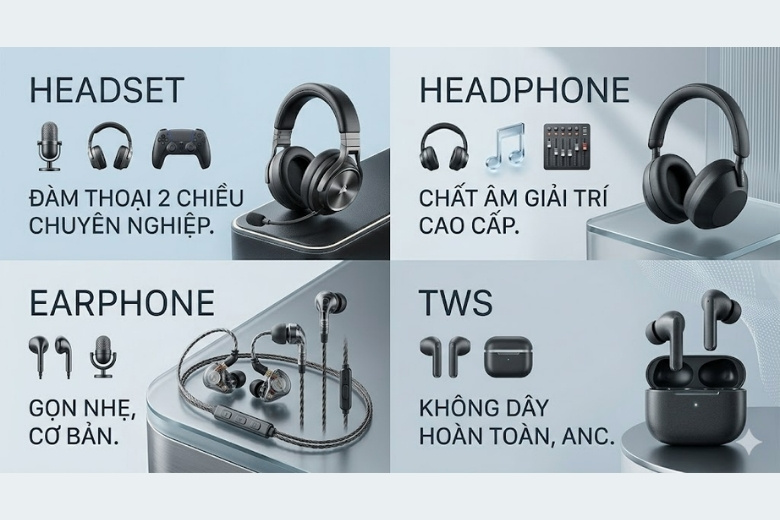 Headset là gì? Cách phân biệt Headset vs Headphone, Earphone 8 So sánh Headset vs Headphone vs Earphone vs TWS