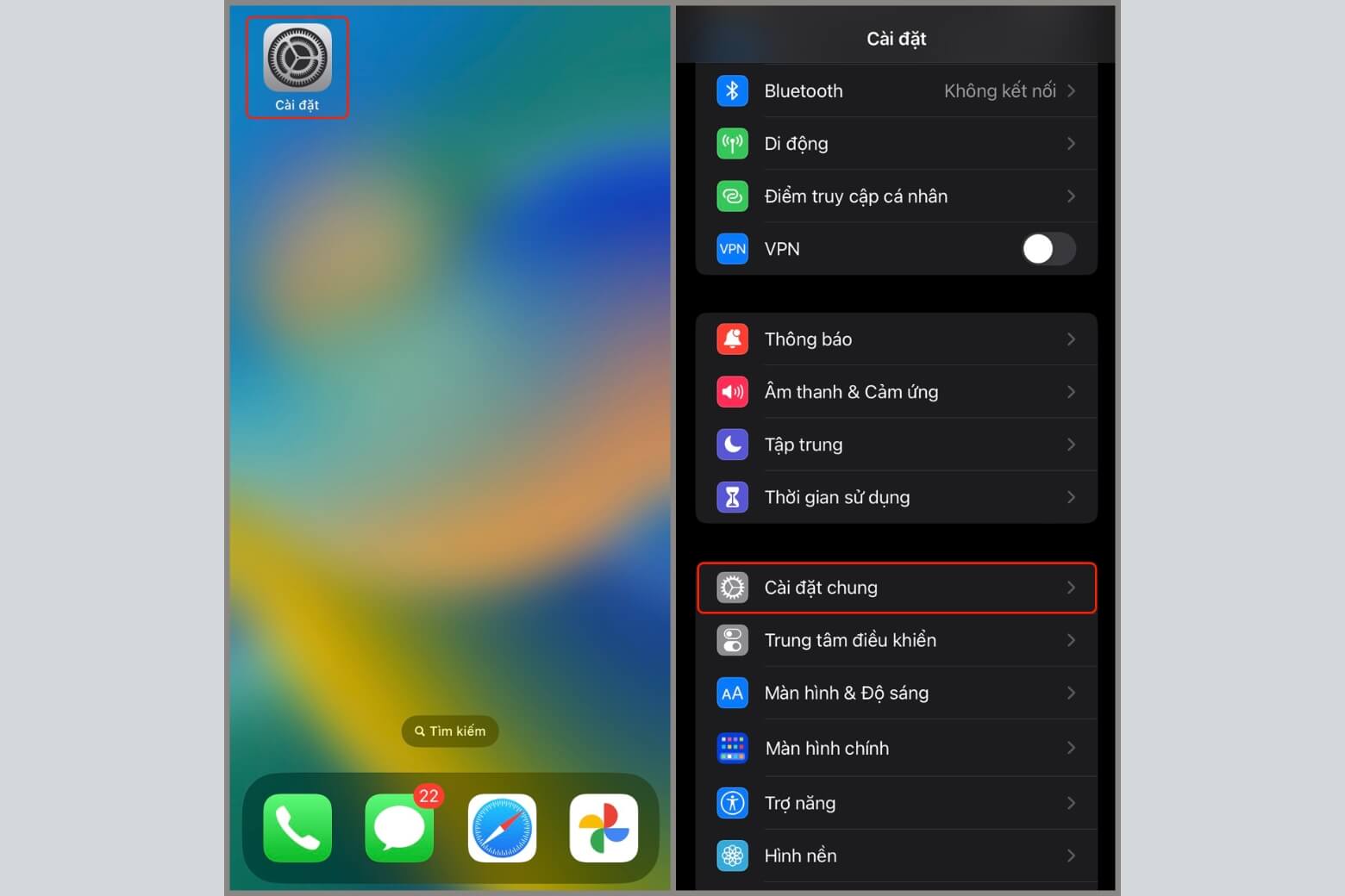 Hướng dẫn cách chia sẻ 4G trên iPhone và xử lý lỗi thường gặp 9 Cách chia sẻ 4G trên iPhone chọn Cài đặt chung