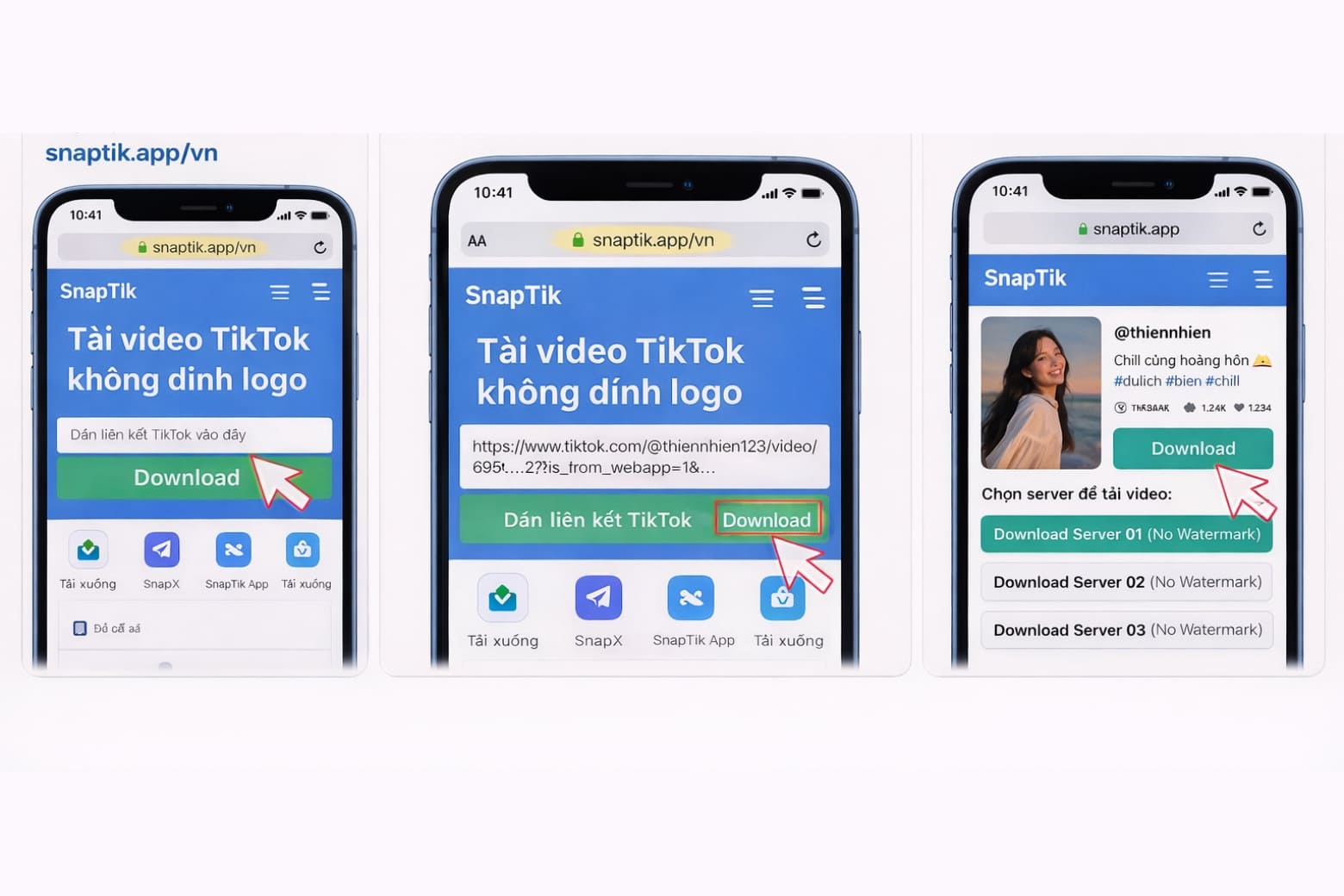 Hướng dẫn cách lưu video trên Tiktok về điện thoại nhanh gọn, không dính logo 7 Dán link vào SnapTik qua Safari/Chrome và Tải về