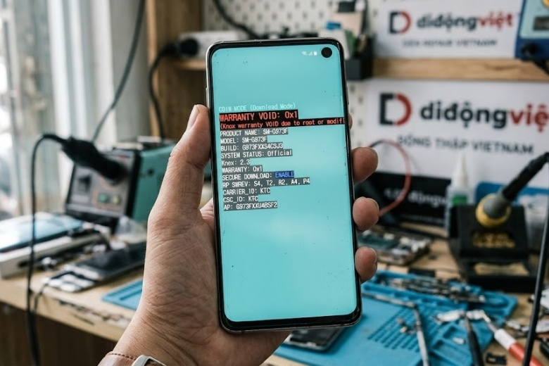 Root máy là gì? 5 rủi ro nghiêm trọng khi can thiệp hệ thống Android 9 check knox warranty void trong download mode didongviet