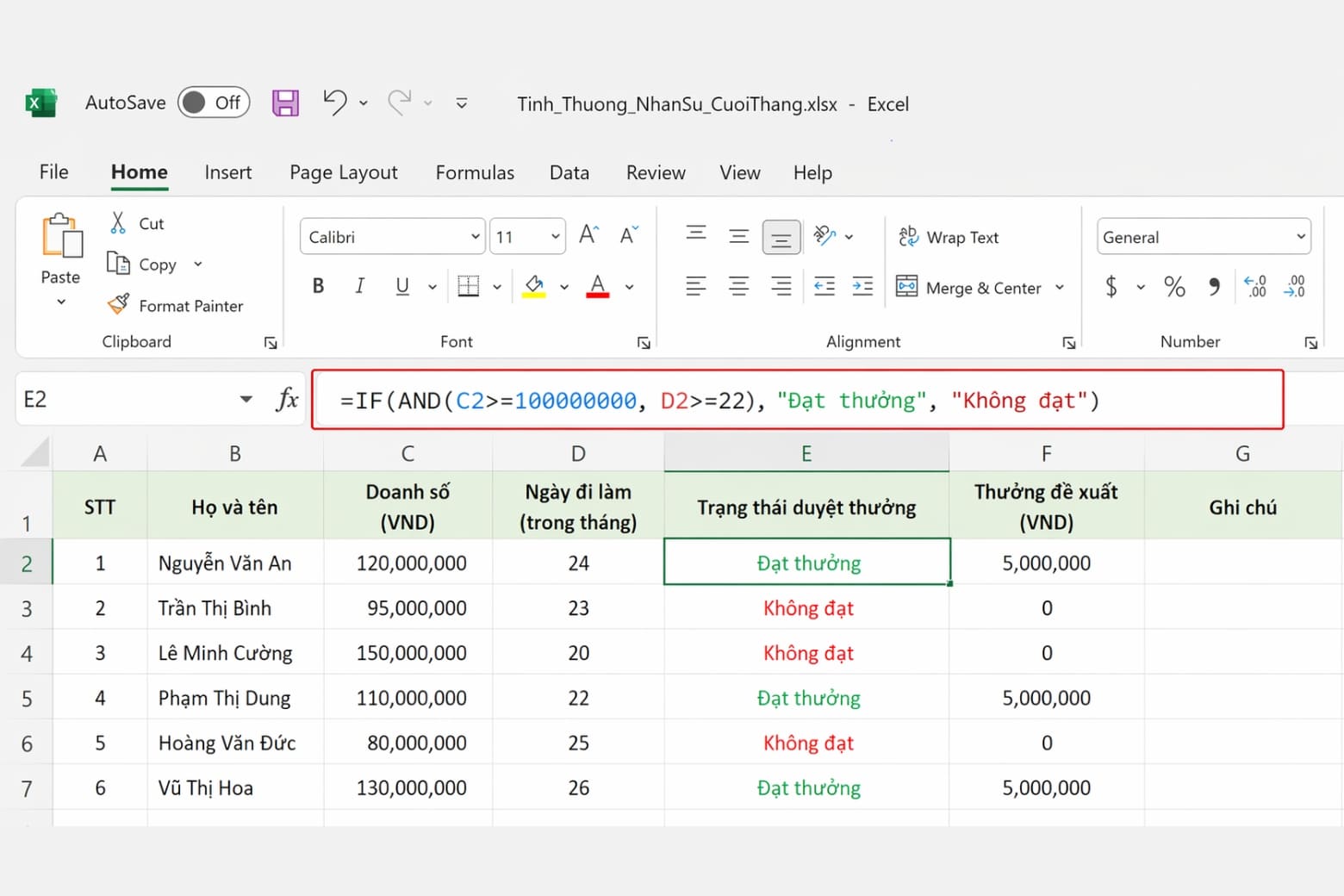 Hàm AND trong Excel: Cú pháp và cách kết hợp hàm IF thực chiến 7 Hàm IF kết hợp hàm AND