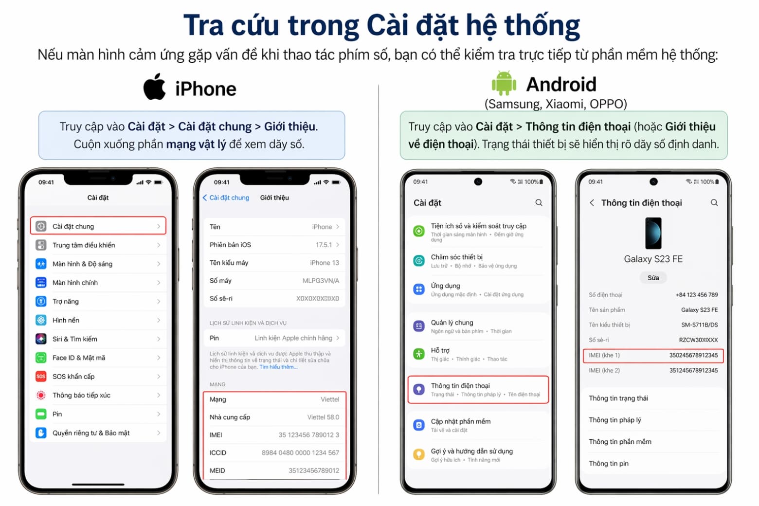 IMEI là gì? Hướng dẫn cách kiểm tra IMEI điện thoại chuẩn xác 7 Tra cứu trong Cài đặt hệ thống (iOS và Android)