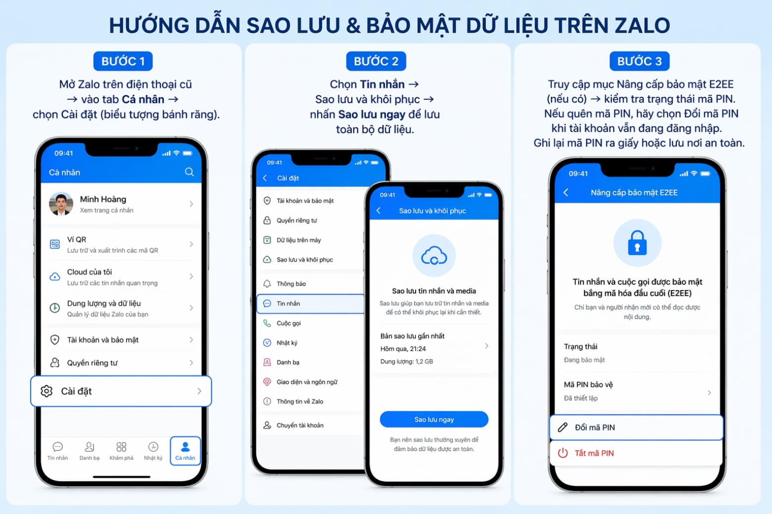 Mã hóa đầu cuối là gì? Cách giữ trọn tin nhắn Zalo, Messenger khi đổi điện thoại 8 Kiểm tra và sao lưu dữ liệu Zalo trước khi chuyển máy an toàn