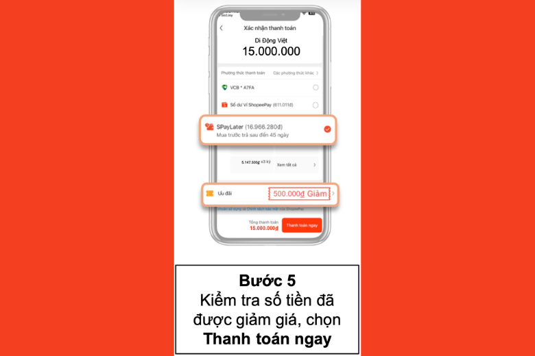 Sắm Công Nghệ Thả Ga - Giảm Ngay 5% Tối Đa 500.000Đ Khi Thanh Toán Qua SPayLater Tại Di Động Việt 19 các bước thanh toán SPayLater tại Di Động Việt