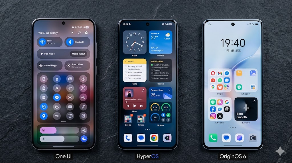 So sánh OriginOS 6 với HyperOS của Xiaomi và One UI của Samsung