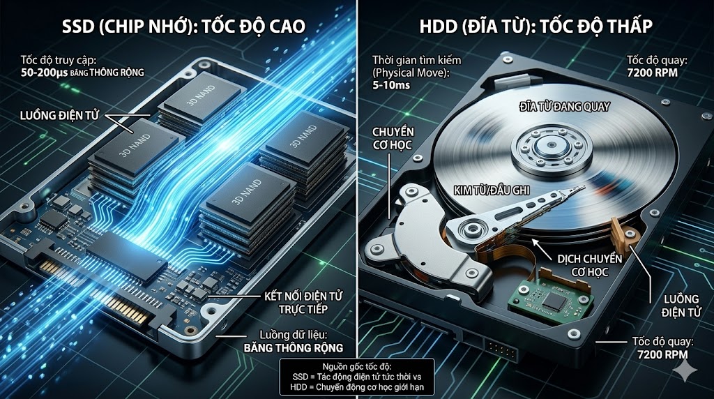 So sánh SSD và HDD: Phân biệt ưu nhược điểm và hướng dẫn chọn mua 6 So sánh cơ chế hoạt động của SSD và HDD