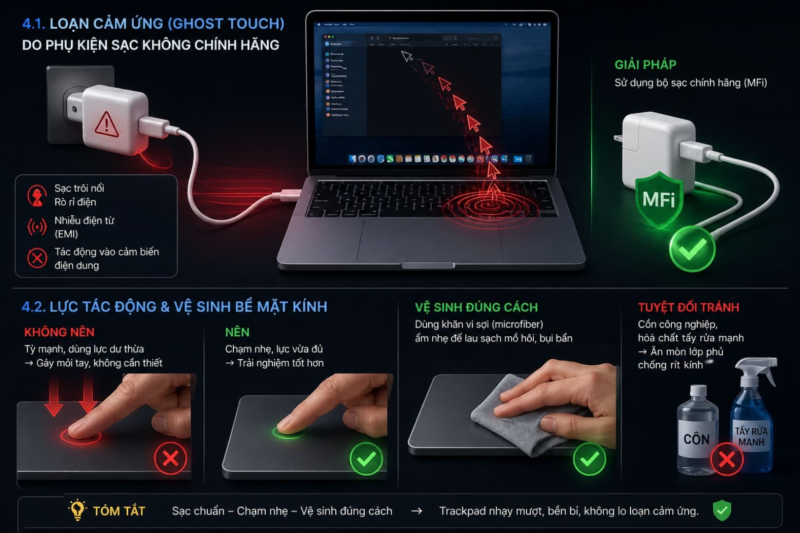 Trackpad là gì? Tìm hiểu công nghệ Force Touch và cách tối ưu thao tác trên MacBook 8 Hướng dẫn xử lý lỗi thường gặp và cách bảo quản Trackpad