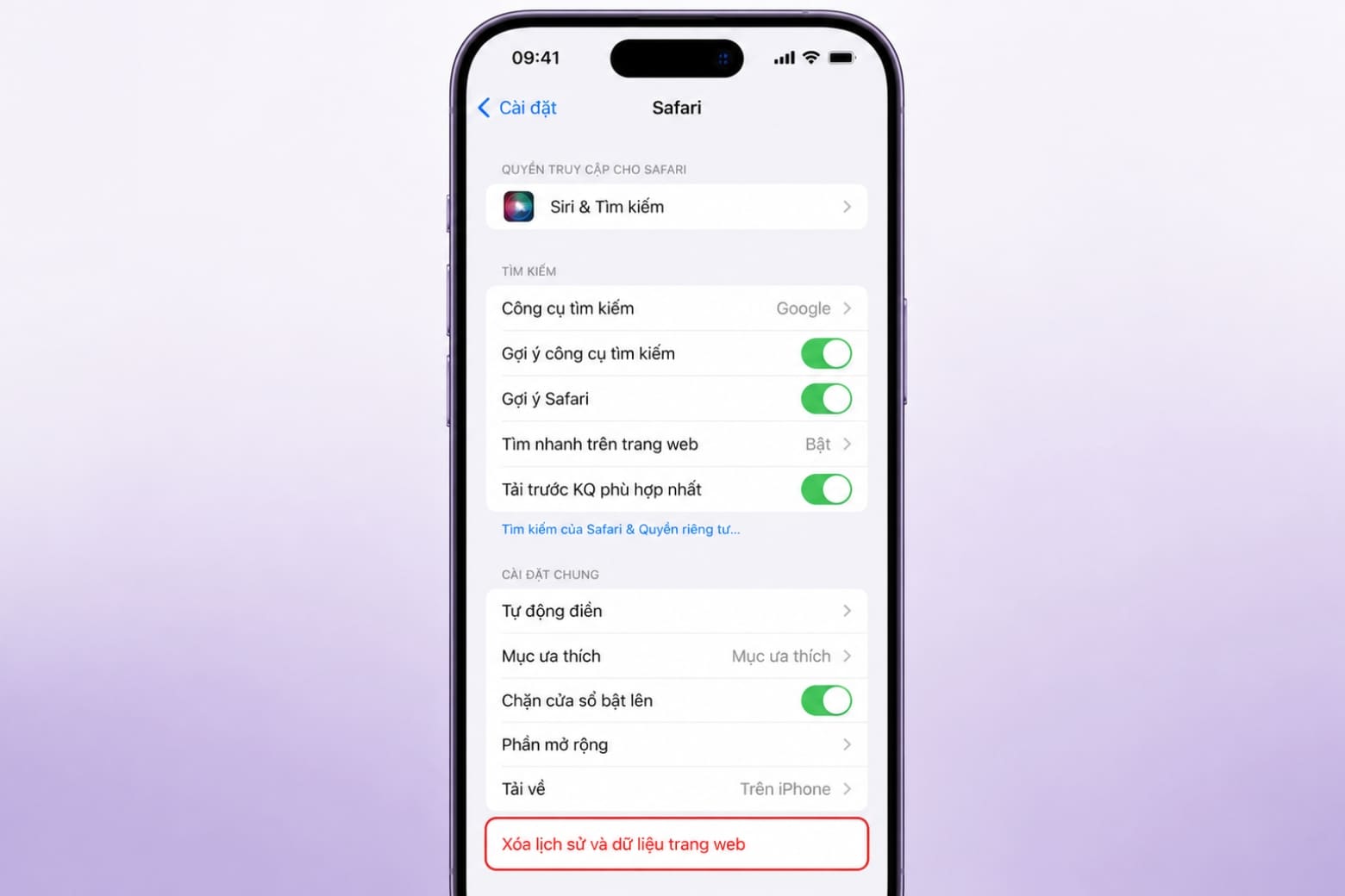 Bước 1: Xóa lịch sử và dữ liệu Safari (Xử lý triệt để pop-up lừa đảo