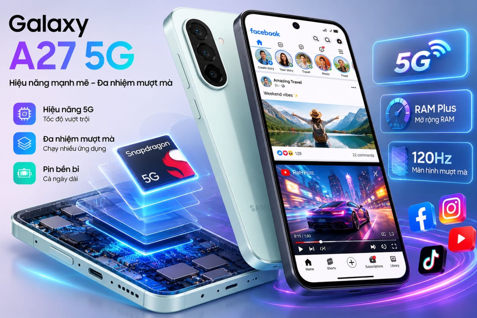 Hiệu năng chip Snapdragon 6 Gen 3 giúp Galaxy A27 hoạt động mượt mà
