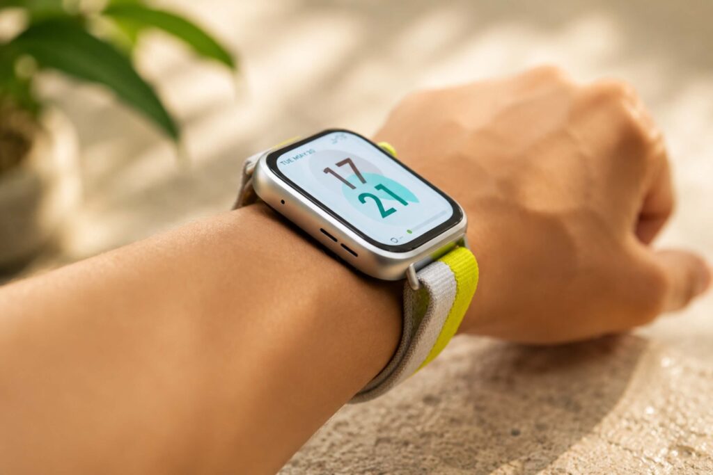 GPS đa băng tần Sunflower giúp định vị chính xác, kèm 5ATM và hệ sinh thái luyện tập đa dạng như golf và mini-workouts.