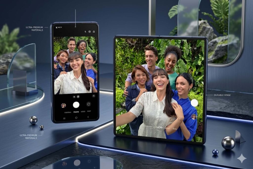 Cảm biến 200MP khiến cụm camera Galaxy Z Fold7 lồi khá nhiều, làm máy hơi kênh khi đặt phẳng trên bàn.