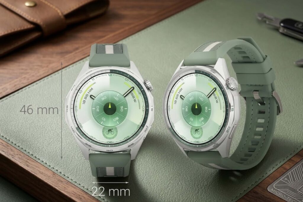 HUAWEI Watch GT6 46mm cho cảm giác đầm tay cao cấp nhưng viền phẳng dễ xuất hiện xước dăm hơn khi va chạm.
