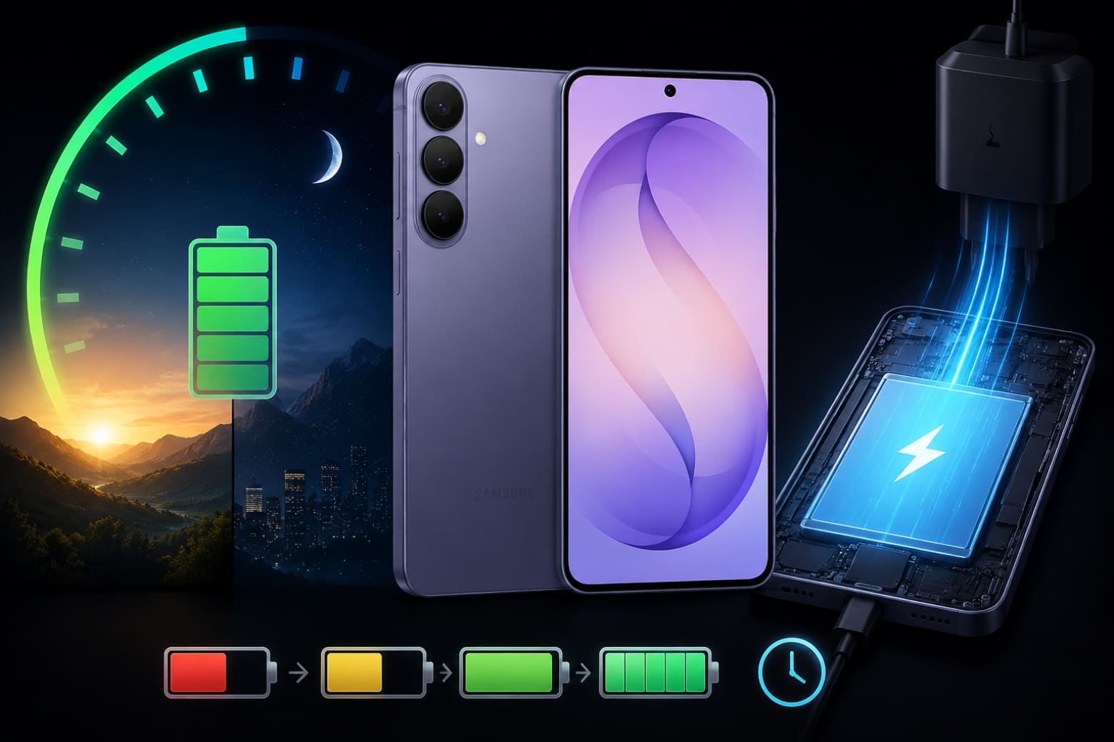 Thời lượng pin 4.900mAh và Tốc độ sạc 45W trên Samsung S26 Plus