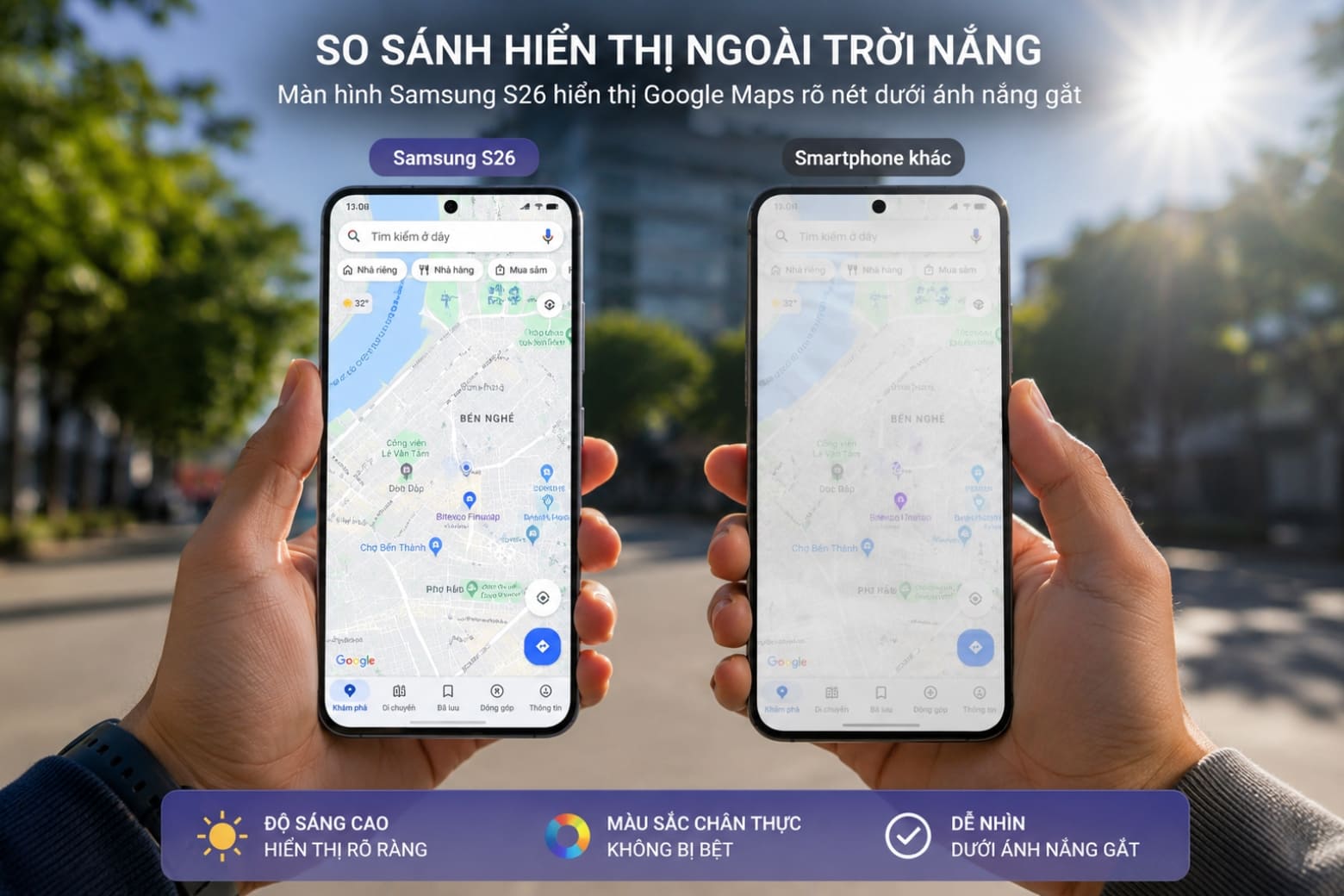 Đánh giá màn hình Samsung S26 về độ sáng 2600 nits hiển thị ngoài trời thực tế