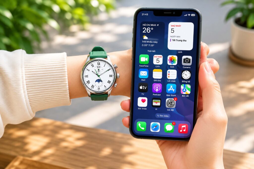 HUAWEI Watch GT6 46mm cho thời lượng khoảng 10–11 ngày khi kết nối với iPhon