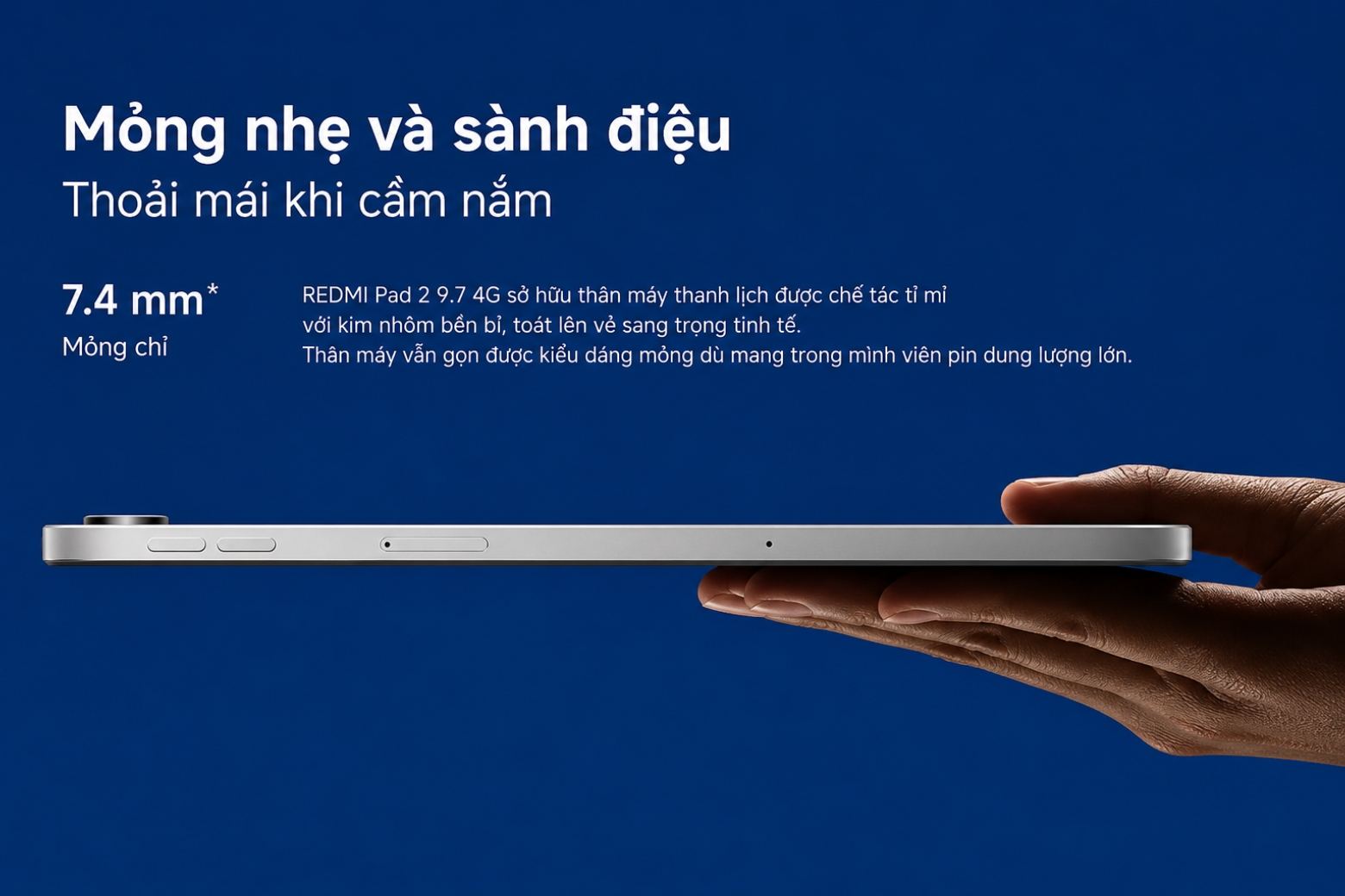 Đánh giá Xiaomi Redmi Pad 2 9.7 thiết kế 7.4mm